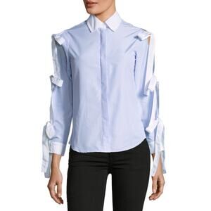 Haute Rogue NWT Blouse Blue & White Striped with Bow Sleeve Top